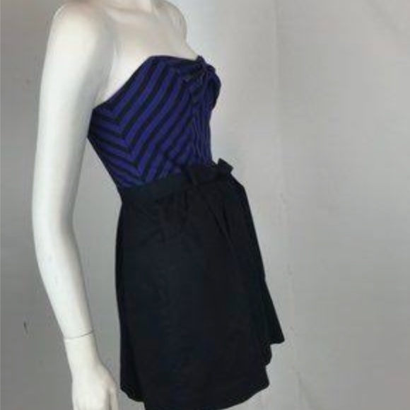 Maeve Anthropologie Choir Girl Black Blue Striped Romper Shorts 0 XS - Picture 6 of 8